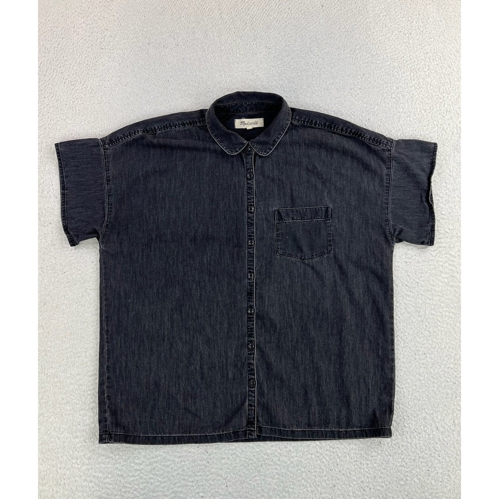 Madewell Shirt Womens Small Black Denim Short Sleeve Button Up Relaxed Cotton